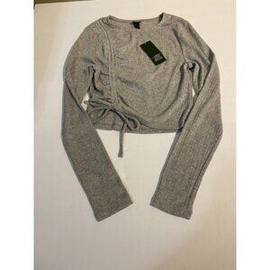 Wild Fable Crop Shirt Women's M Heather Grey Long Sleeve Slim Fit Ruched